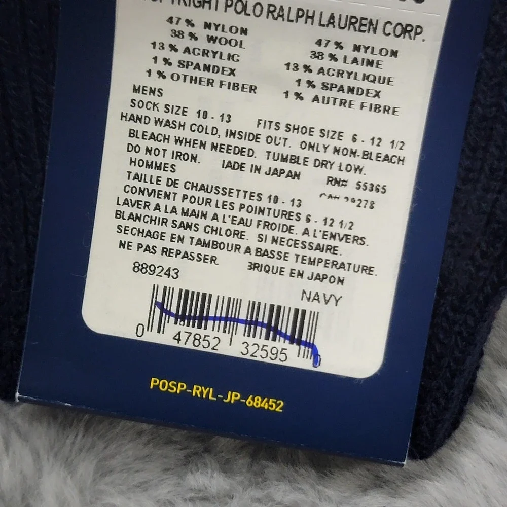 Polo Ralph Lauren Wool Socks Mens 10-13 Navy‎ Argyle Dress Mid Calf Japan